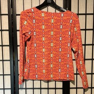 Ellie Kai Designer Bold Orange Geometric Nylon Women's Blouse Size 2 NWOT